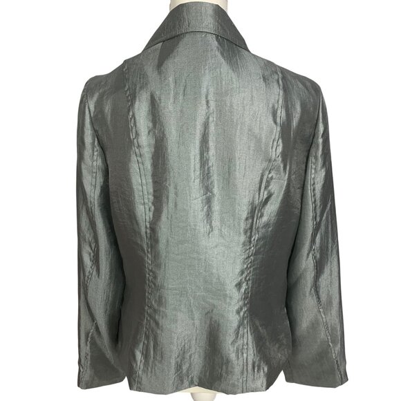 Fun Metallic Silver Luciano Dante Jacket L Ruffle Button Details Y2K Festival - Picture 4 of 8